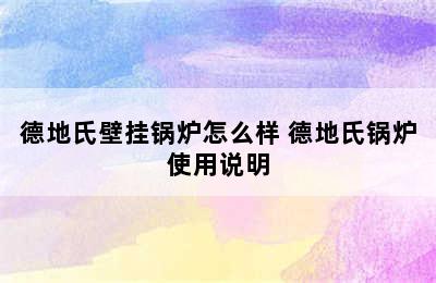 德地氏壁挂锅炉怎么样 德地氏锅炉使用说明